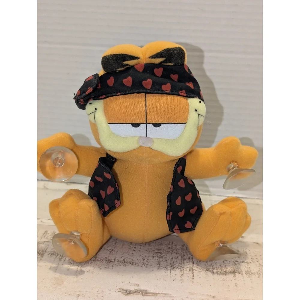 Vintage GARFIELD Biker Heart Headband & Vest Window Cling Suction Cups